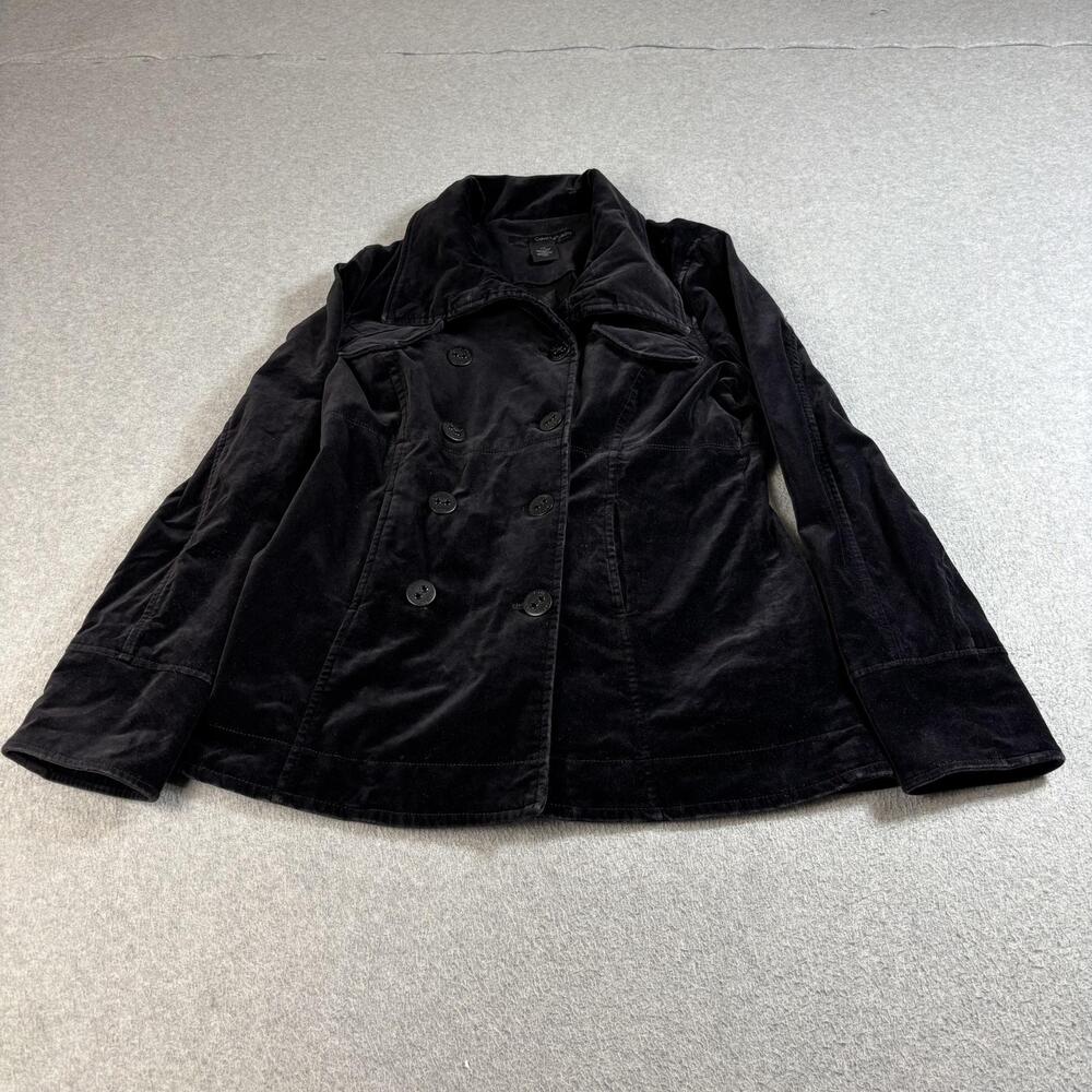 Calvin Klein Jacket Women Large Black Velvet Peacoat Double Breast Academia Y2K